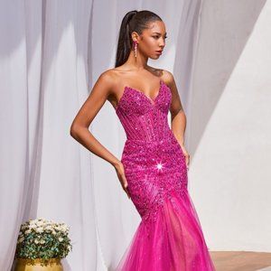 NEW LONG OFF THE SHOULDER SLEEVELESS FORMAL DRESS EMBROIDERED WITH BEADS CD0214